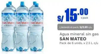 Makro Agua mineral sin gas SAN MATEO Pack de 6 unids. x 2.5 L c/u oferta