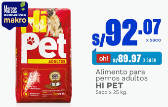 Plaza Vea Alimento para perros adultos HI PET Saco x 25 kg. oferta
