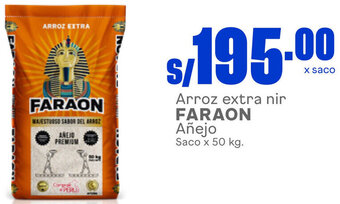 Plaza Vea Arroz extra nir FARAON Añejo Saco x 50 kg. oferta