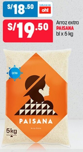 Plaza Vea Arroz extra PAISANA bl x 5 kg oferta