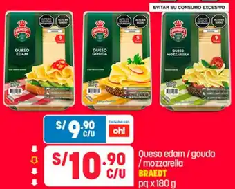 Plaza Vea Queso edam/gouda/ mozzarella C/U BRAEDT pq x 180 g oferta
