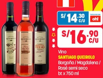 Plaza Vea Vino SANTIAGO QUEIROLO Borgoña/ Magdalena/ Rosé semi seco btx 750 ml oferta