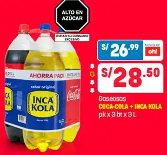 Plaza Vea Gaseosas COCA-COLA+INCA KOLA pkx 3 btx 3L oferta
