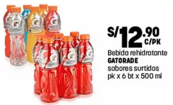 Plaza Vea Bebida rehidratante GATORADE sabores surtidos pk x 6 bt x 500 ml oferta
