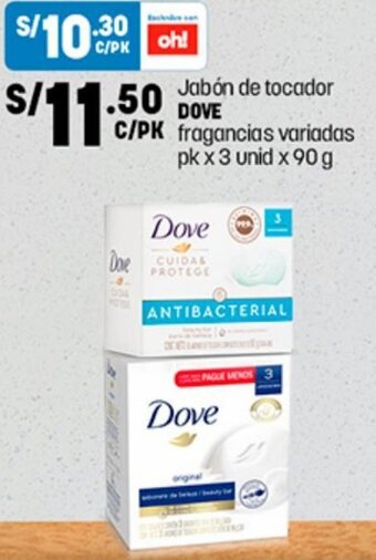 Plaza Vea Jabón de tocador DOVE fragancias variadas pk x 3 unid x 90 g oferta