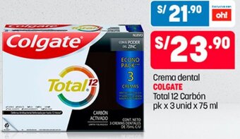 Plaza Vea Crema dental COLGATE Total 12 Carbón pk x 3 unid x 75 ml oferta