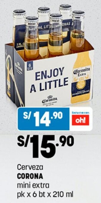 Plaza Vea Cerveza CORONA mini extra pk x 6 bt x 210 ml oferta