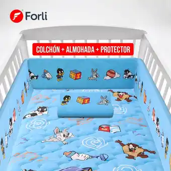 Tottus Colchon cuna looney baby celes +prot+alm oferta