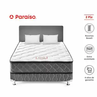 Tottus Dormitorio tropical 2 plazas + cabecera color + 2 almohadas +1 protector oferta