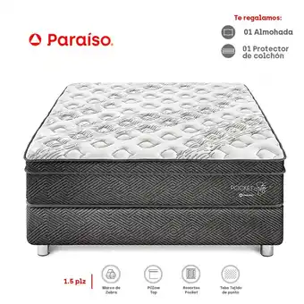 Tottus Box tarima + colchón pocket star 1.5 plazas + 1 almohada + 1 protector oferta