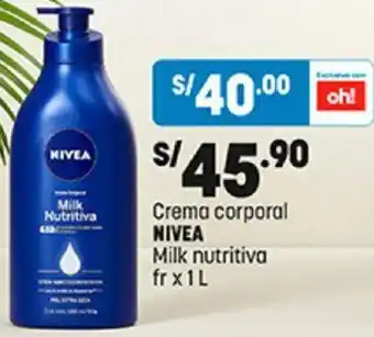 Plaza Vea Crema corporal NIVEA Milk nutritiva fr x 1 L oferta