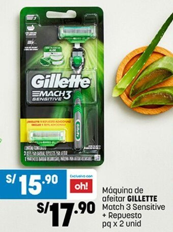 Plaza Vea Máquina de afeitar GILLETTE Match 3 Sensitive + Repuesto pq x 2 unid oferta