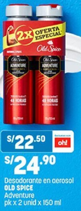 Plaza Vea Desodorante en aerosol OLD SPICE Adventure pk x 2 unid x 150 ml oferta