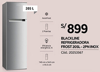 Plaza Vea BLACKLINE REFRIGERADORA FROST 205L-2PN INOX oferta