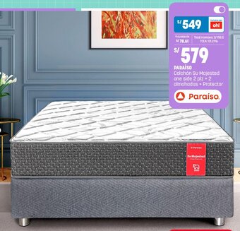 Plaza Vea PARAÍSO Colchón Su Majestad one side 2 plz +2 almohadas + Protector oferta