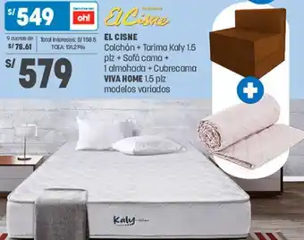 Plaza Vea EL CISNE Colchón + Tarima Kaly 1.5 plz + Sofá cama + 1 almohada + Cubrecama VIVA HOME 1.5 plz modelos variados oferta