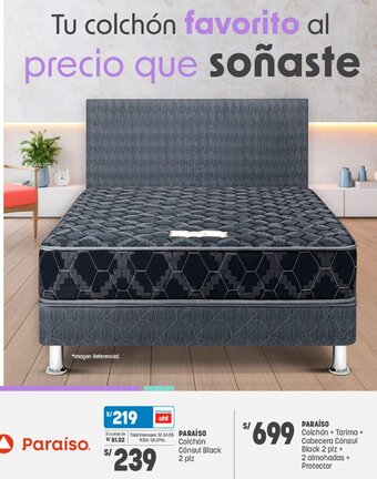 Plaza Vea PARAÍSO Colchón Cónsul Black 2 plz oferta