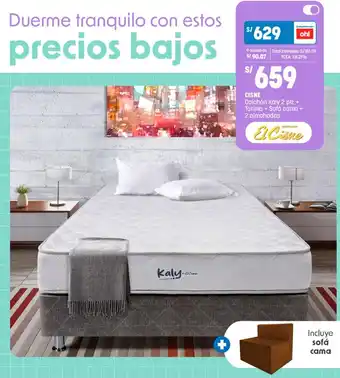 Plaza Vea CISNE Colchón Kaly 2 plz + Tarima + Sofá cama + 2 almohadas oferta