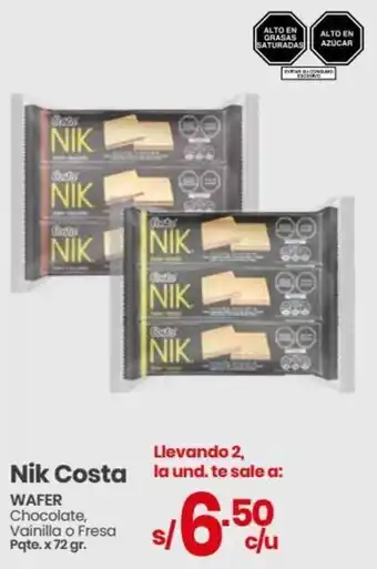 Vega Nik Costa WAFER Chocolate, Vainilla o Fresa Pqte. x 72 gr. oferta