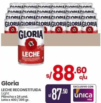 Vega Gloria LECHE RECONSTITUIDA Light Plancha x 24 und. Lata x 400/395 gr. oferta