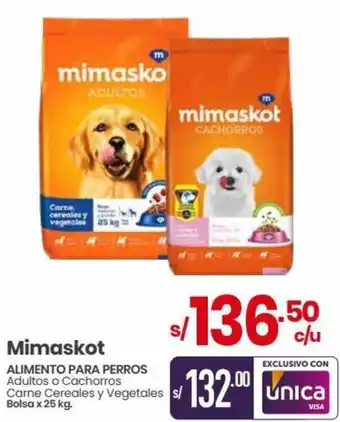 Vega Mimaskot ALIMENTO PARA PERROS Adultos o Cachorros Carne Cereales y Vegetales s/ Bolsa x 25 kg. oferta