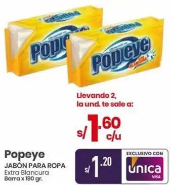 Vega Popeye JABÓN PARA ROPA Extra Blancura Barra x 190 gr. oferta