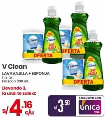 Vega V Clean LAVAVAJILLA + ESPONJA Limón Frasco x 300 ml oferta