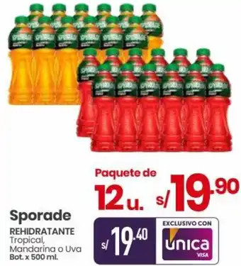 Vega Sporade REHIDRATANTE Tropical, Mandarina o Uva Bot. x 500 ml. oferta