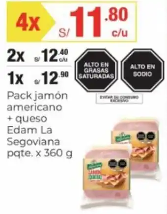 Metro Pack jamón americano + queso Edam La Segoviana pqte. 4 x 360 g oferta