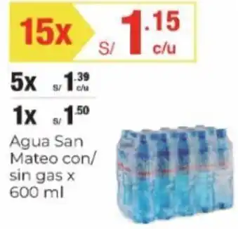 Metro Agua San Mateo con/ sin gas 15 x 600 ml oferta
