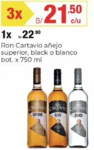 Metro Ron Cartavio añejo superior, black o blanco bot. 3 x 750 ml oferta