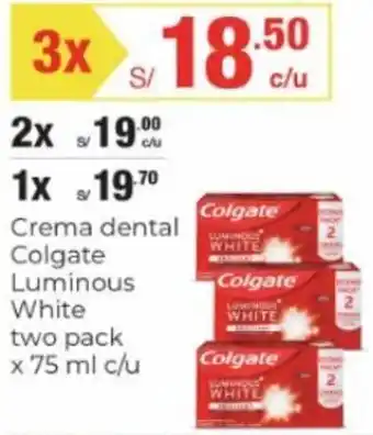 Metro Crema dental Colgate Luminous White two pack 3 x 75 ml c/u Colgate oferta