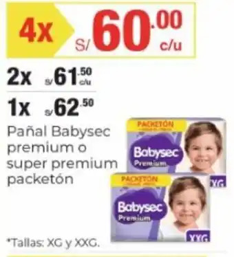 Metro Pañal Babysec premium o super premium Premium packetón Babysec PACKETON x 4 oferta