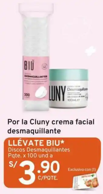 Mifarma Por la Cluny crema facial desmaquillante LLÉVATE BIU* Discos Desmaquillantes Pqte. x 100 und a oferta
