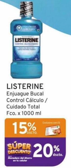 Mifarma LISTERINE Enjuague Bucal Control Cálculo / Cuidado Total Fco. x 1000 ml oferta