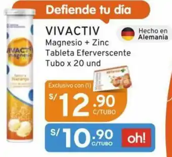Mifarma VIVACTIV Magnesio + Zinc Tableta Eferverscente Tubo x 20 und oferta