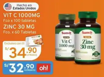 Mifarma VIT C 1000MG Fco x 100 tabletas ZINC 30 MG Fco. x 60 Tabletas oferta