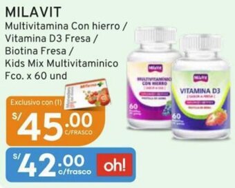 Mifarma MILAVIT Multivitamina Con hierro / Vitamina D3 Fresa / Biotina Fresa / Kids Mix Multivitaminico Fco. x 60 und oferta