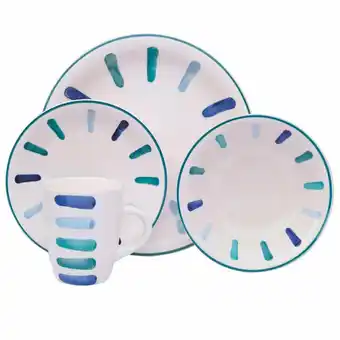 Tottus Juego de vajilla x16 pintada a mano aqua oferta