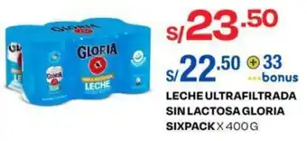 Wong LECHE ULTRAFILTRADA SIN LACTOSA GLORIA SIXPACKX 400 G oferta