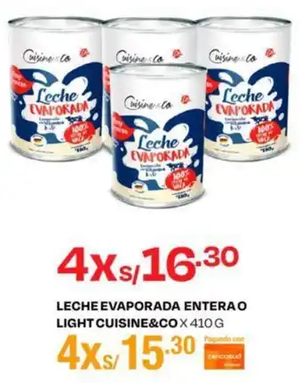 Wong LECHE EVAPORADA ENTERA O LIGHT CUISINE&CO 4X410 G oferta