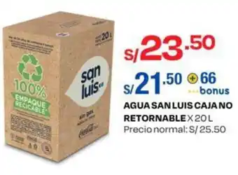 Wong AGUA SAN LUIS CAJA NO RETORNABLEX 20L oferta