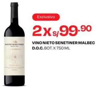 Wong VINO NIETO SENETINER MALBEC D.O.C. BOT.2 X 750 ML oferta
