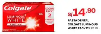 Wong PASTA DENTAL COLGATE LUMINOUS WHITE PACK 2X75 ML oferta