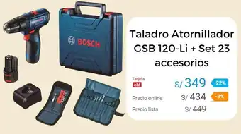 Promart Taladro Atornillador GSB 120-Li + Set 23 accesorios oferta