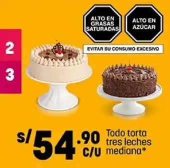 Plaza Vea Todo Torta tres Leches Mediana oferta