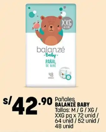 Plaza Vea Pañales BALANZÉ BABY Tallas: M / G / XG / XXG pq x 72 unid / 64 unid / 52 unid / 48 unid oferta