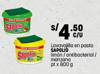 Plaza Vea Lavavajilla en pasta SAPOLIO limón / antibacterial / manzana pt x 800 g oferta