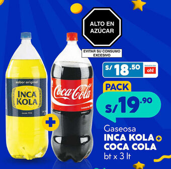 Plaza Vea Gaseosa INCA KOLA + COCA COLA bt x 3 It oferta