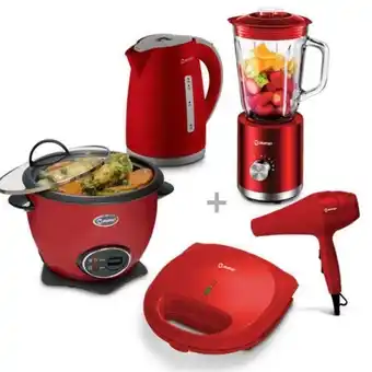 Hiraoka Olla arrocera miray om-t337r 1.5l + licuadora miray lm-116v-r 1.5l + hervidor miray hm-874r 1.8 l + sandwichera miray sm-71r oferta